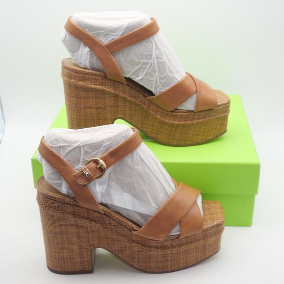 New Sam Edelman Women's 9 Trianna Platform Sandals Brown Leather Chunky Vintage - Picture 5 of 13